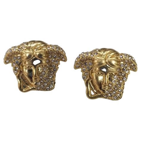 versace diamond yellow gold medusa head earrings|Versace Medusa hoop earrings.